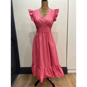 Ralph Lauren CHAPS Pink Milkmaid Tiered Midi Dress M Coquette Summer Preppy